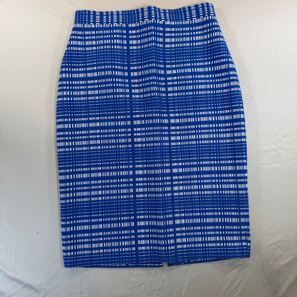 Banana Republic Blue White Geometric Pencil Skirt 8 Textured Lined Knee Length